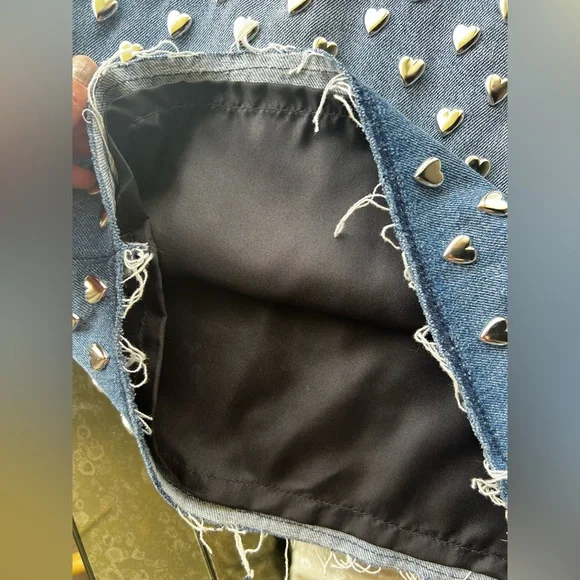 Saint Laurent Denim Mini Skirt with Metal Hearts Size 27